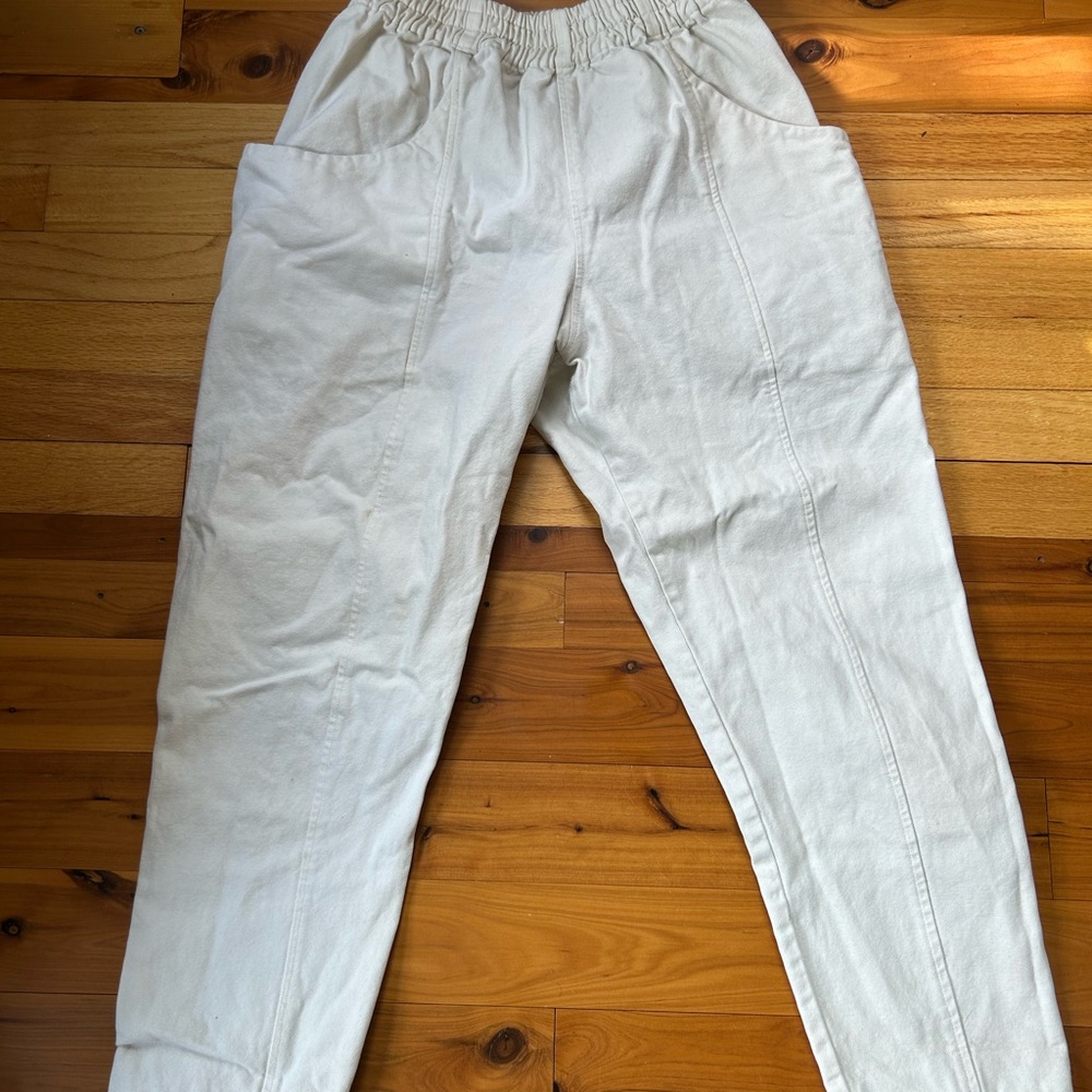 Cream Elastic Waist Pants